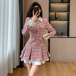 Autumn Plaid Patchwork Dress Korean Party Style