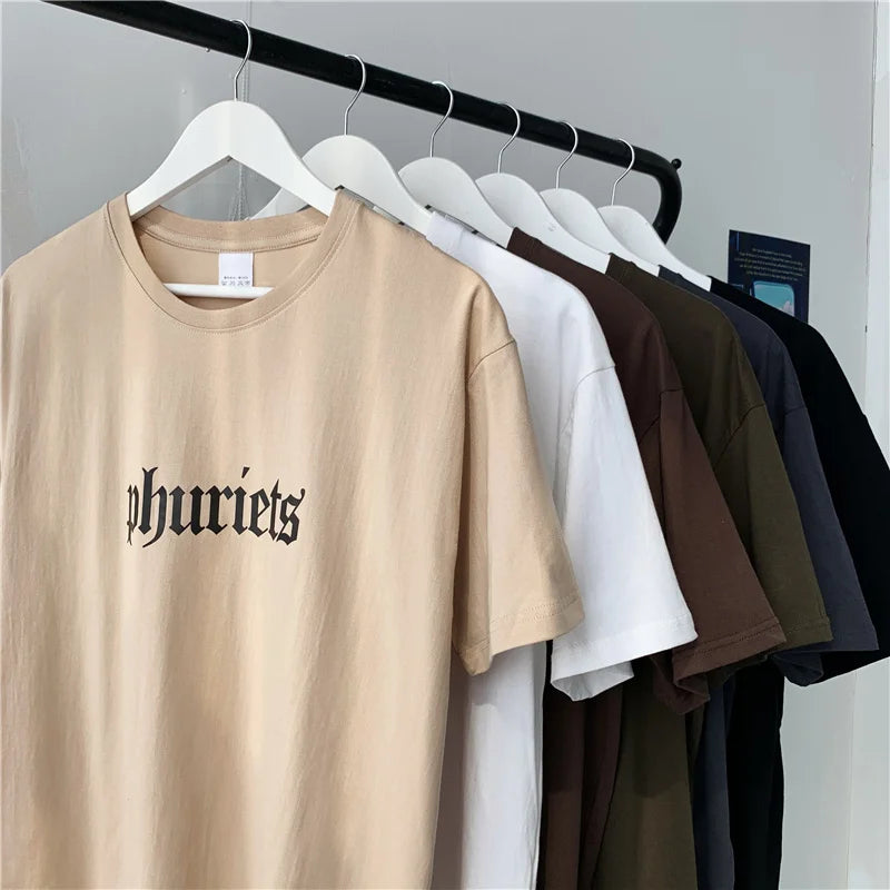 Men's Fashion Oversized White Letter Tee Casual Streetwear