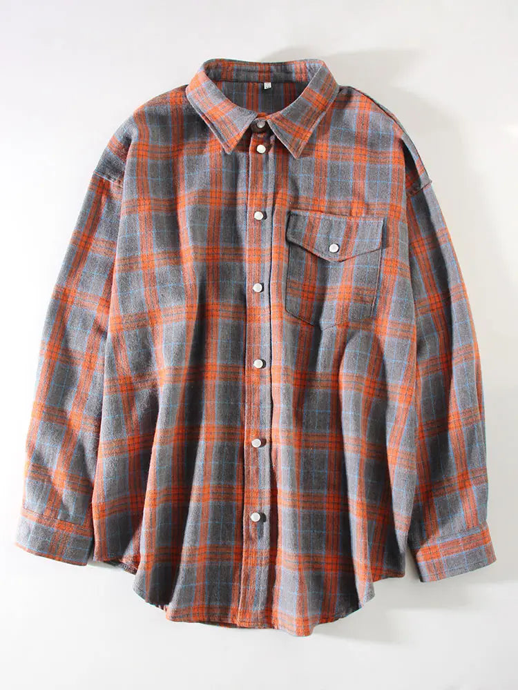 Vintage Oversized Plaid Shirt Women Casual Blouse