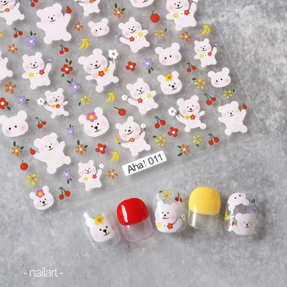 Cute Cartoon Nail Art Stickers Featuring Bears Rabbits Flowers & Pandas