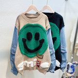 New Fashion Knitted Women's Sweater Denim Stitching Two piece Coat