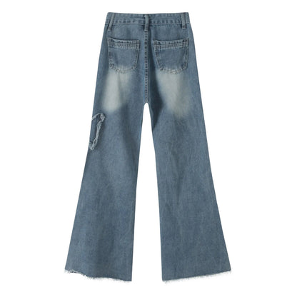 Womens Y2K Flare Jeans High Waist Wide Leg Retro Punk