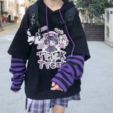 Fake Two Piece Striped Patchwork Hoodies Clothes for Teens Y2K Anime Harajuku