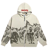 Retro Skeleton Zipper Hoodie Herren Streetwear Style mit Y2K Print