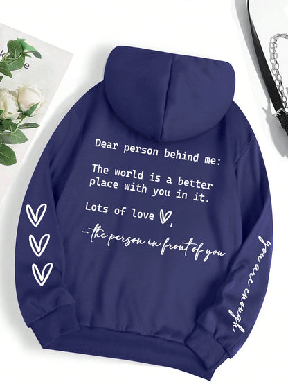 Dear Person Behind Me Hoodie Women Fleece Graphic Print Casual Top
