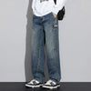 Mens Retro Washed Jeans Loose Straight Leg Fit Vintage Denim Pants
