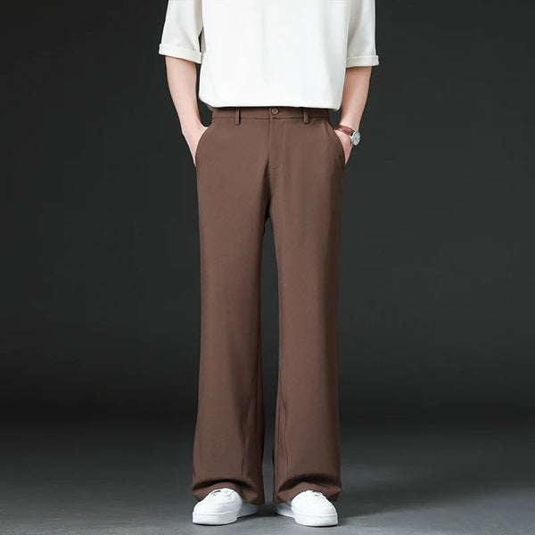 Mens Slim Flare Dress Pants Elastic Waist Business Work Slacks