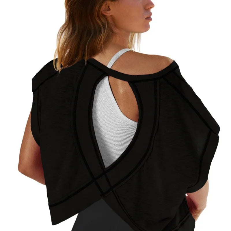 Women's Backless Yoga Top Pure Color Loose Gym Tee