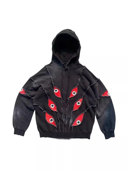 Y2K Hip-Hop Eye Print Hoodie Women Loose Fit Retro Streetwear Style
