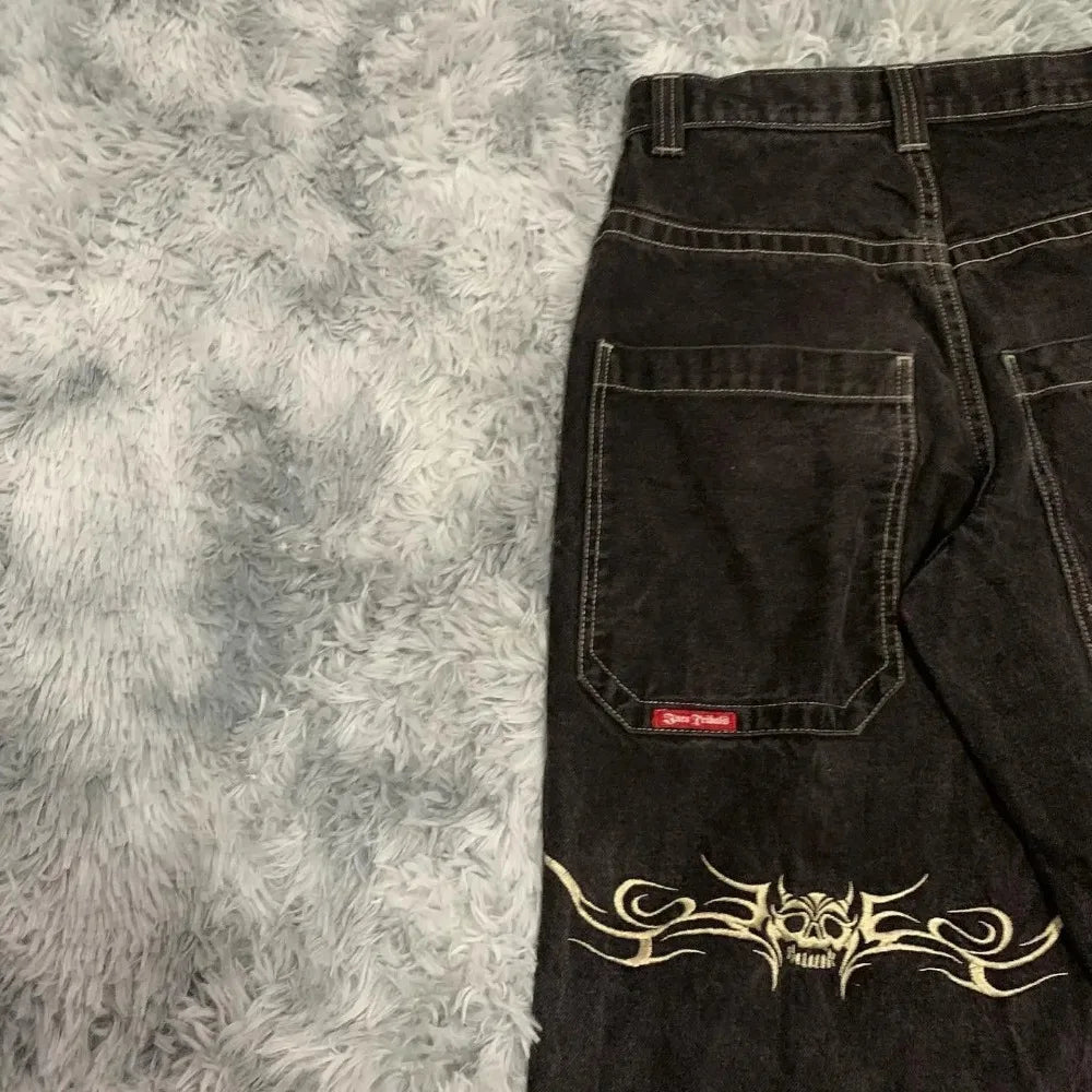 Y2K Hip Hop Retro Graphic Baggy Jeans Black Pants