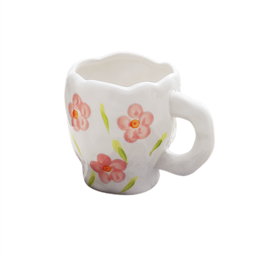 Flower Ceramic Coffee Cup Mug With Saucer Home Breakfast Handle Cup