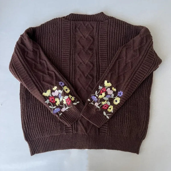 Cardigan for Women Flower Embroidered Knitted Sweater Y2k Girl Vintage