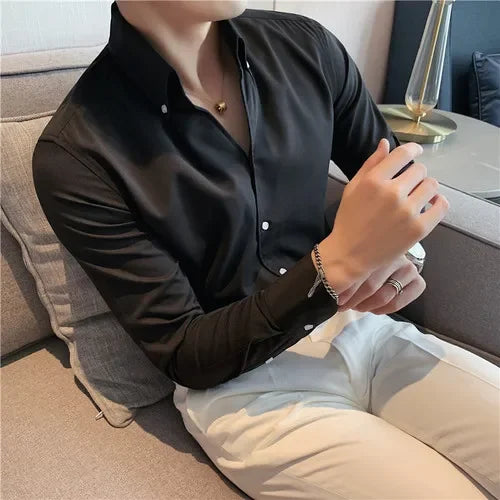 Mens Italian Collar Shirt Wrinkle Free Slim Fit Casual Dress