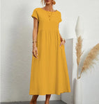 Womens Solid Color Cotton Linen Dress