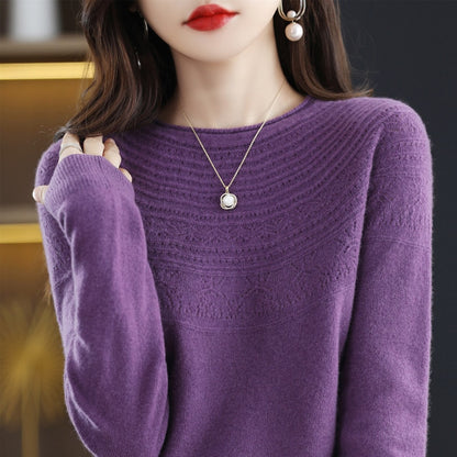 Autumn Winter New Seamless One-Line Pullover WooL Round S Neck UpperBody Hollow - xinnzy