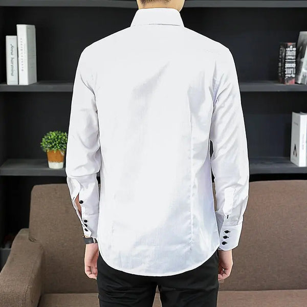 Men’s Korean Fit Executive Shirt – Long Sleeve Business Casual Office Wear (Spring Autumn)