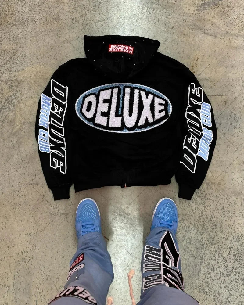 Y2k Letter Print Zipper Sweatshirt Loose Casual Oversized