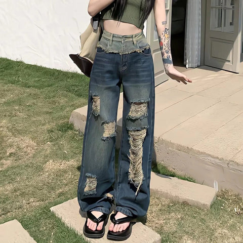 Y2K Distressed Gothic Damen Jeans Streetwear Mode