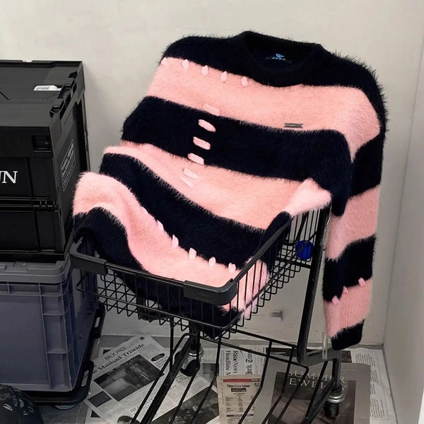 Unisex Y2K Sweater Oversized Crew Neck Retro Knit Couples Matching