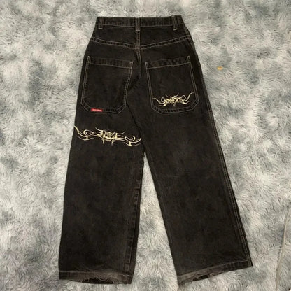 Y2K Hip Hop Retro Graphic Baggy Jeans Black Pants