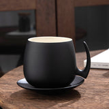 Tasse, einfache, mattierte Tasse mit Halter, schwarze Keramik, Anti-Verbrühung
