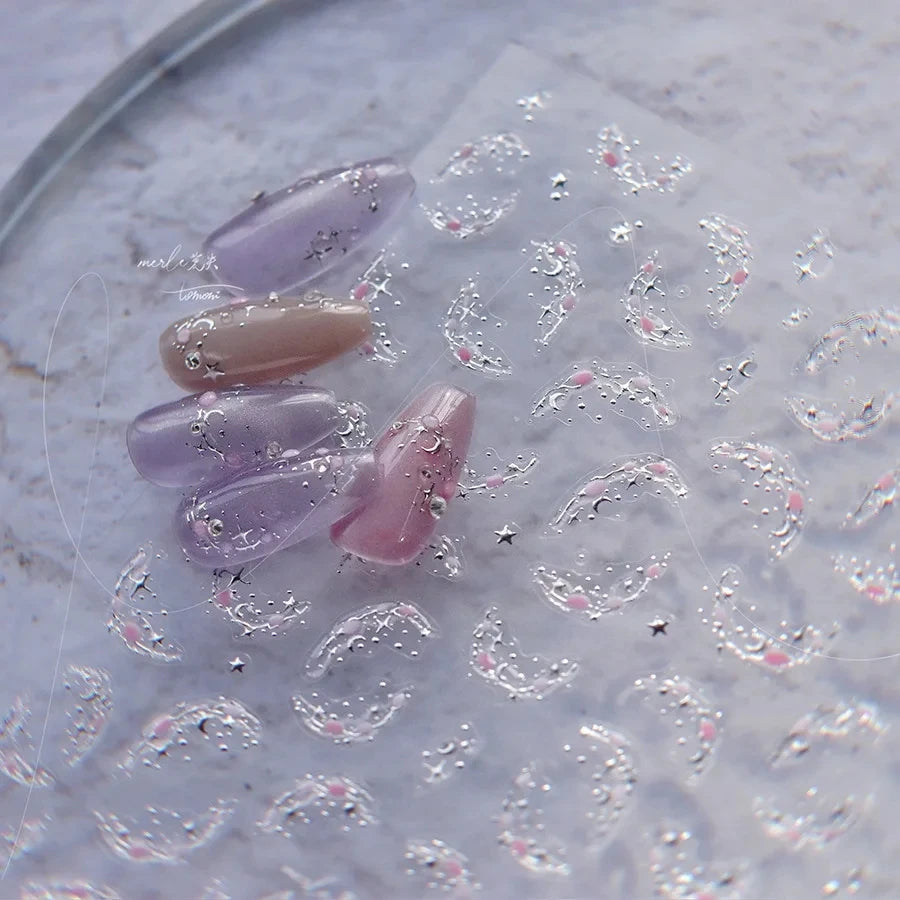 Crystal Star Embossed Pattern Design Nail Deco Sticker Kawaii Nail Decals