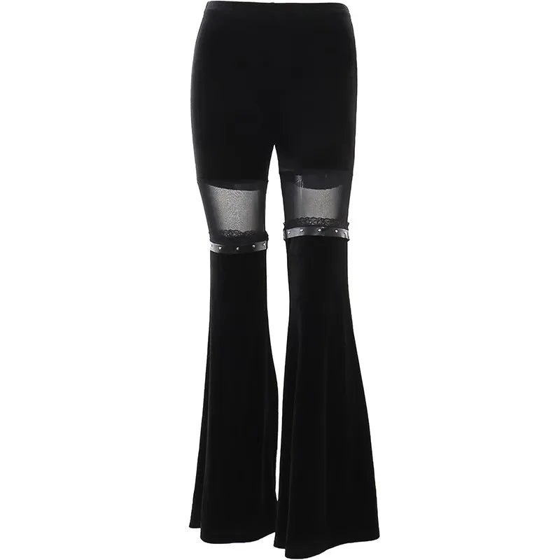 Vintage Gothic Velvet Flare Pants with Lace