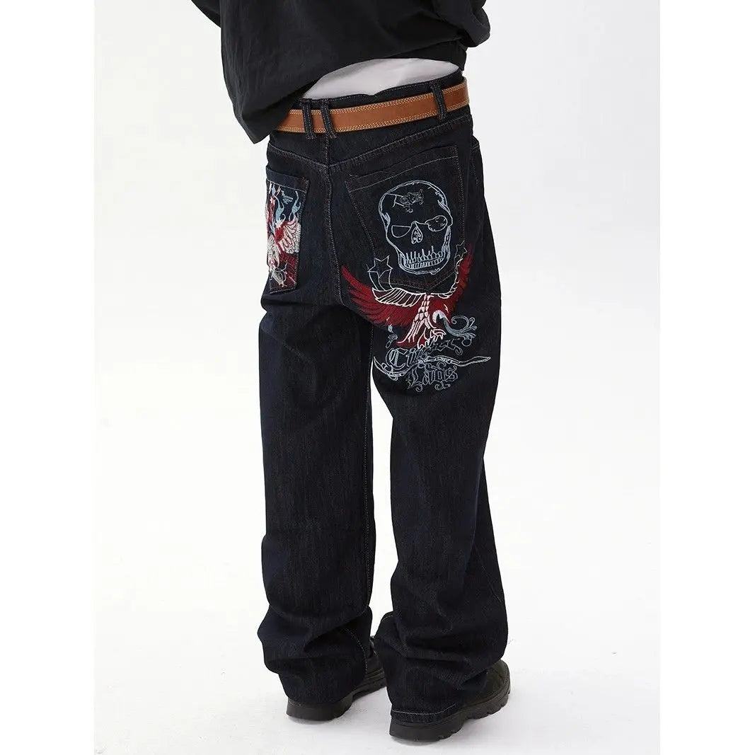 Y2k Goth Cargo Jeans: Loose Fit, Wide Trousers