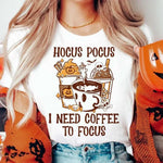 Hocus Pocus Ich brauche Kaffee, um mich zu konzentrieren, Cartoon-Druck, lustiges Muster, Halloween, O-Ausschnitt, Mode