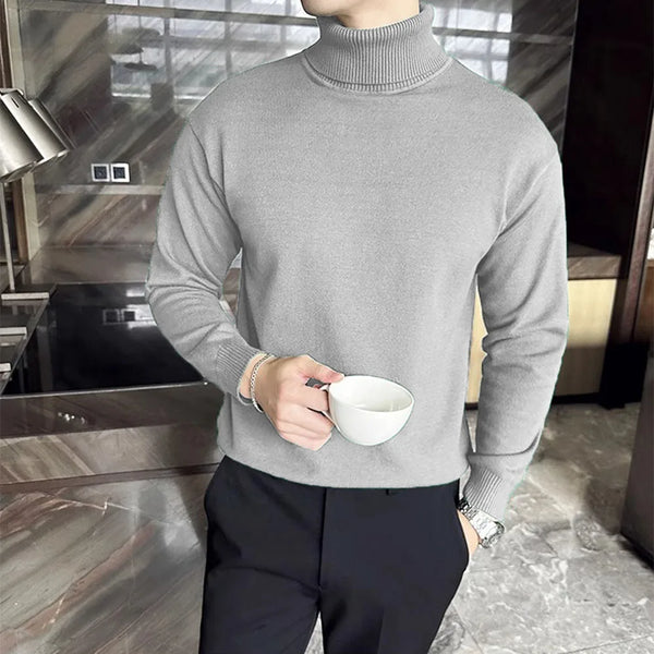 Korean Style Fleece Turtleneck Sweater Men Warm Pullover Knit