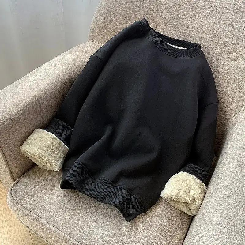 Hoodies Men  y2k Cashmere Thickened Warm  Sweatshirt Solid