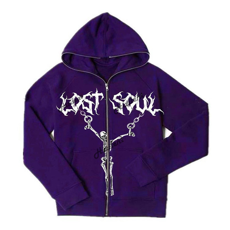 Zip-up Gothic Hoodie Jacket with Fashion Graphics Print