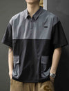 Mens Cargo Pocket Polo Shirt Half Zip Patchwork Casual Tee 2026