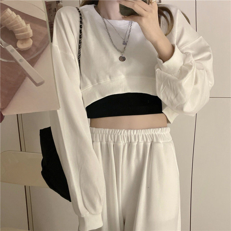 Y2k Streetwear Women Sexy Solid Cropped Sweatshirts Harajuku