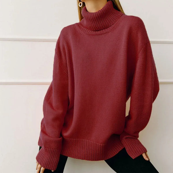 Womens Fleece Turtleneck Sweater Thick Warm Knit Pullover Slim Fit
