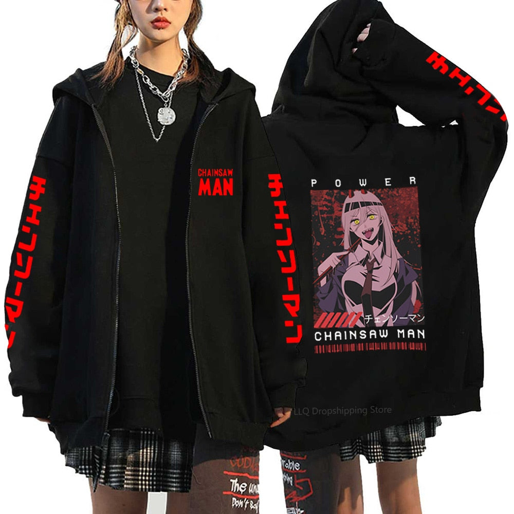 Anime Chainsaw Denji Hoodies Makima Zipper Streetwear Fleece