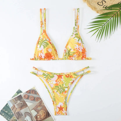Double Shoulder Bikini Set High Waist Sexy Swimwear Women