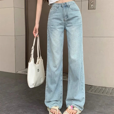 Von Designern inspirierte koreanische Jeans mit weitem Bein