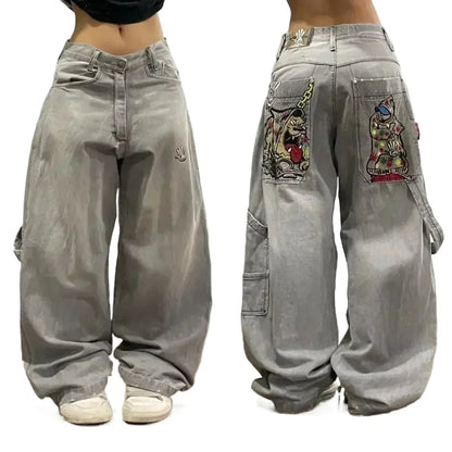 Y2K Gothic Print Wide Leg Jeans – Unisex Hip Hop Streetwear