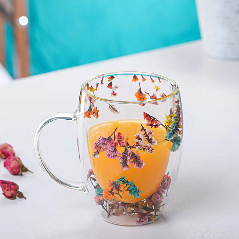 Mug Cup with Dry Flower Sea Snail Conchs Glitters Fillings