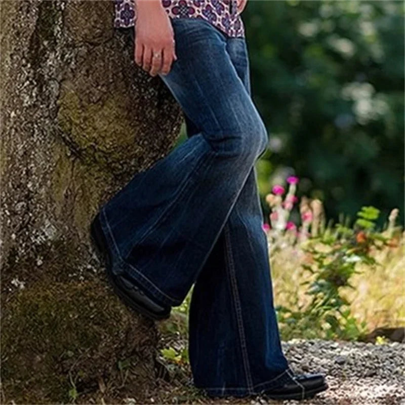 Vintage Tie Flower Stretch Denim Pants Trend Male Punk