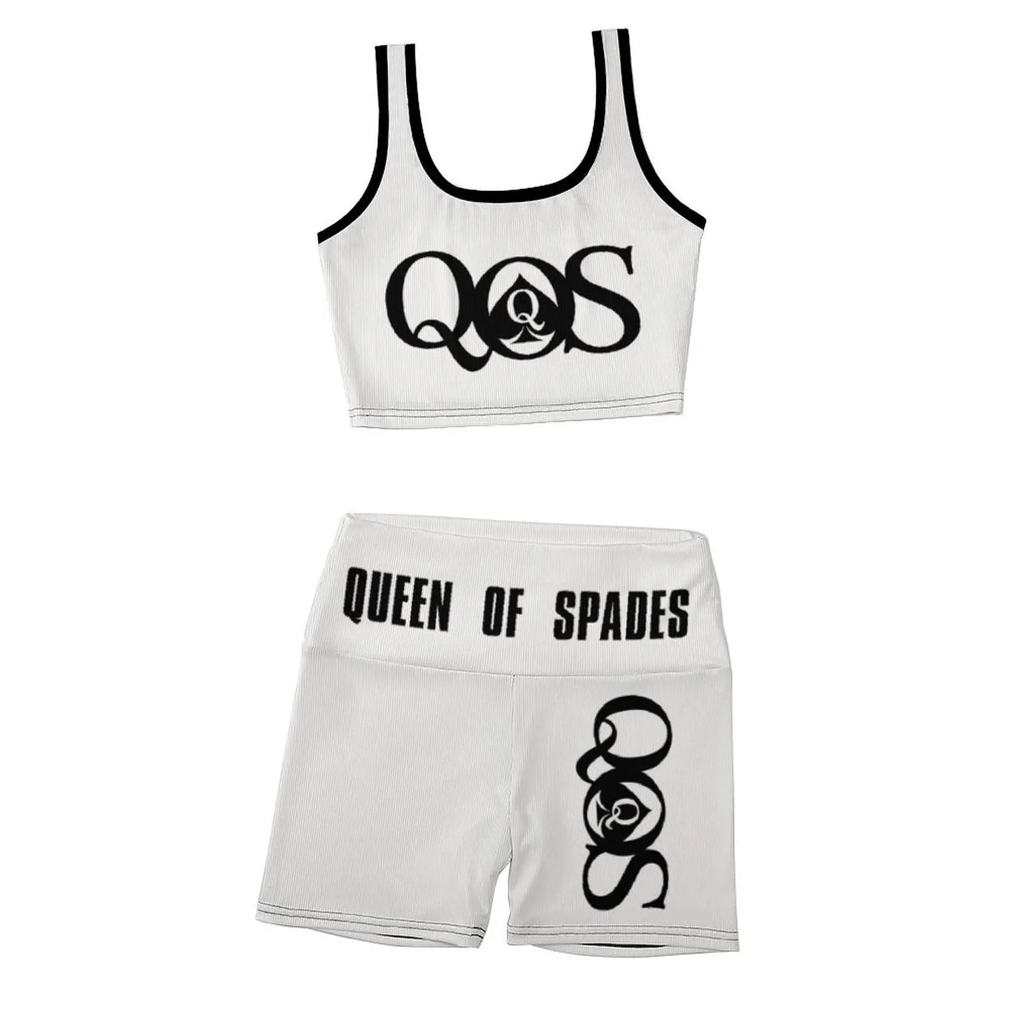QOS Pattern Women's Workout Set High Waist Shorts and Sport Bra 2-Piece