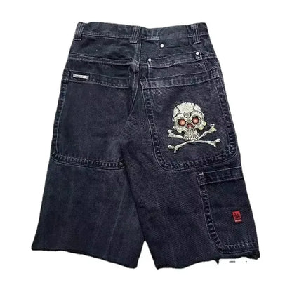 American Hip-Hop Retro Embroidery Denim Shorts Men Y2K Gothic