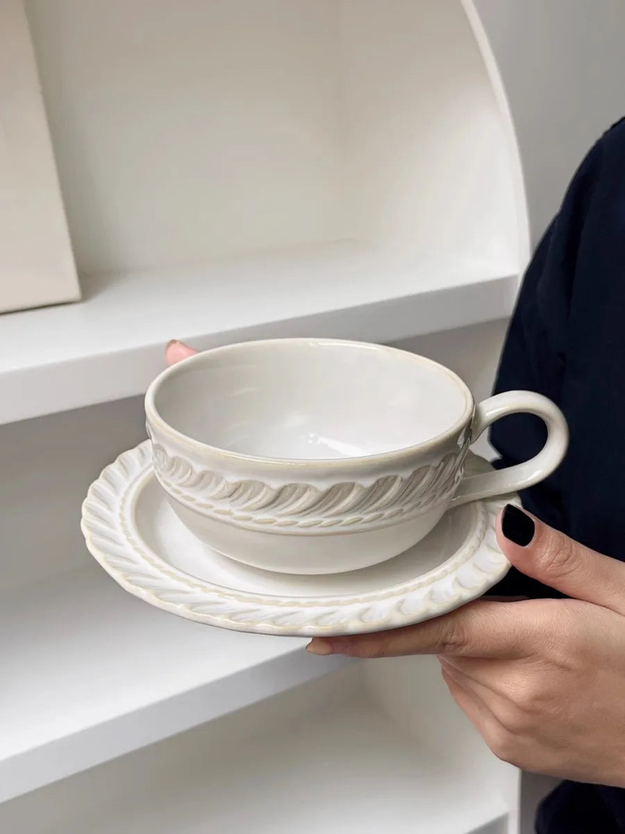 French Vintage Fragrant Song Elegant Ceramic Coffee Cup Plate Light Luxury Latte Flower