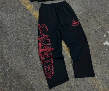 Trendy Gothic Letter Print Hoodie & Pants Set Y2K Streetwear Style