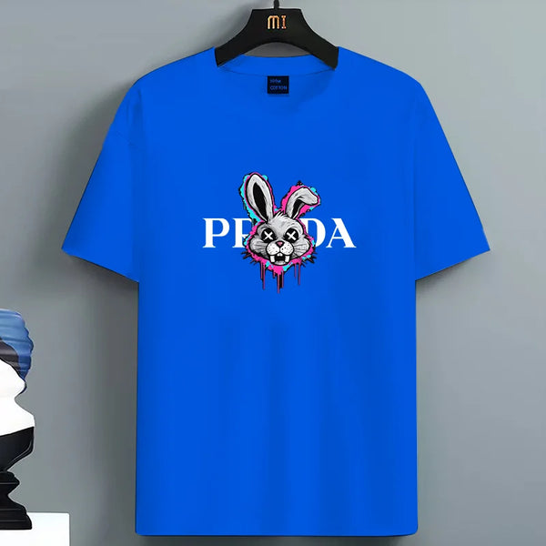 Mens Rabbit Print Tshirt Cotton Oversized Crew Neck Summer Tee