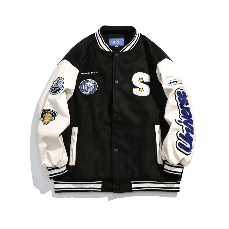 Men Bomber Jacket American Retro Letter Embroidery