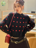 Ladies Chic O Neck Sweater with Heart Embroidery