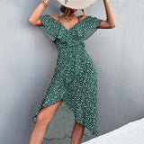 WAYOFLOVE Ladies Sexy Straps Dress Women Green Casual Beach Dresses Female Floral Print Dress - xinnzy