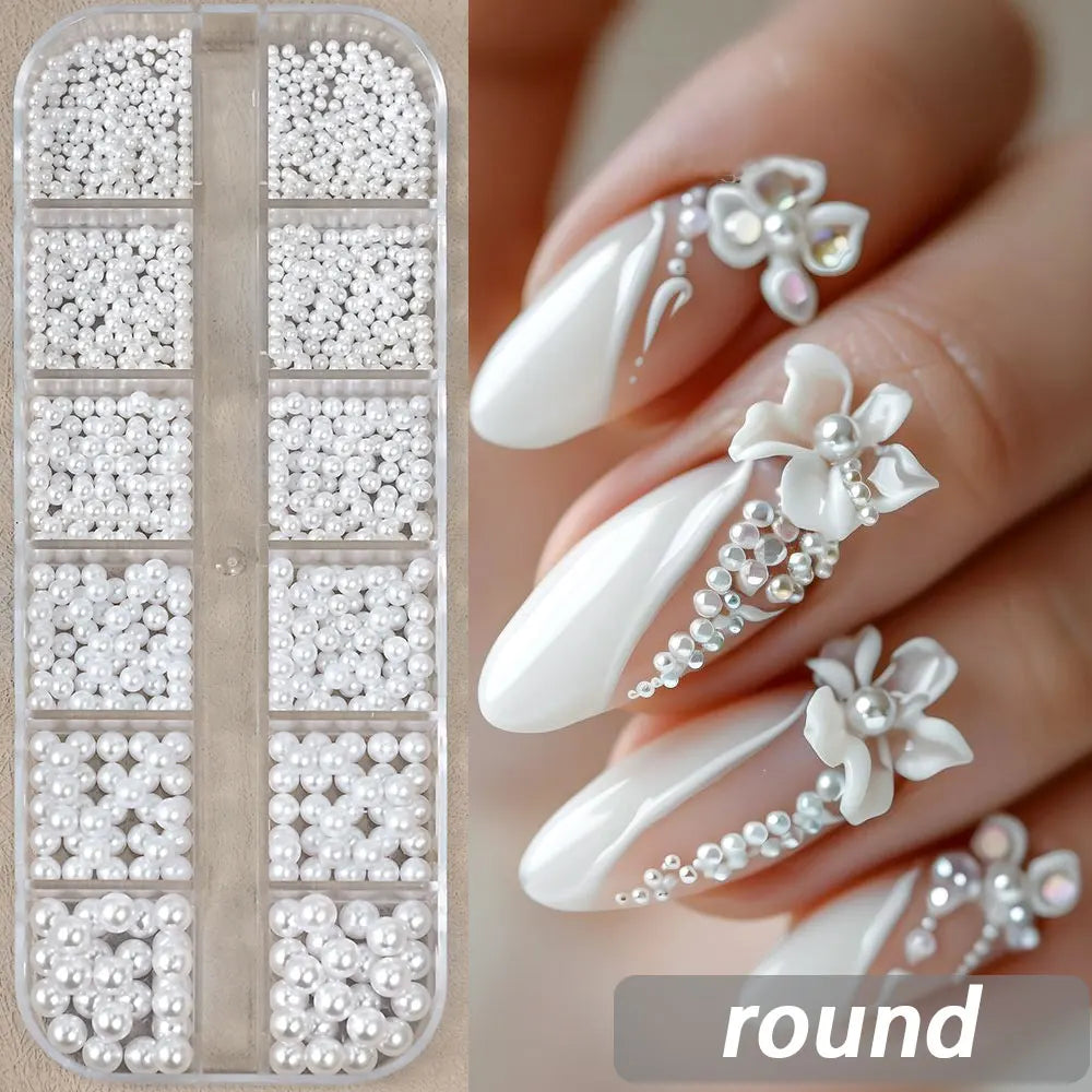 Round White Pearl Nail Beads